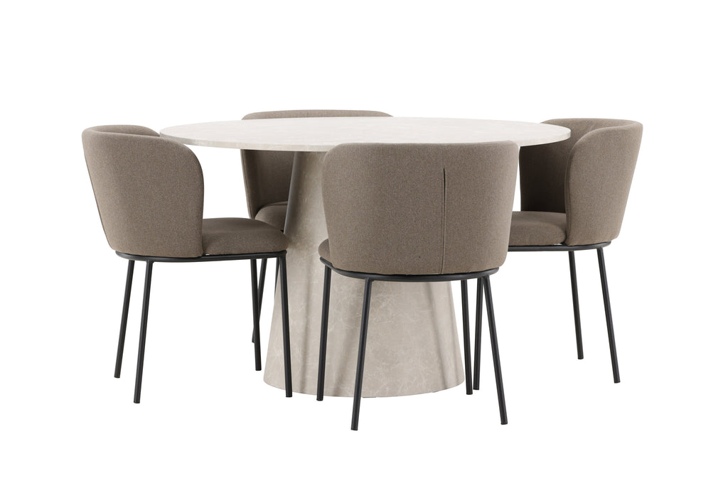 Lanzo matgrupp med 4 Edina-stolar beige/svart/brun