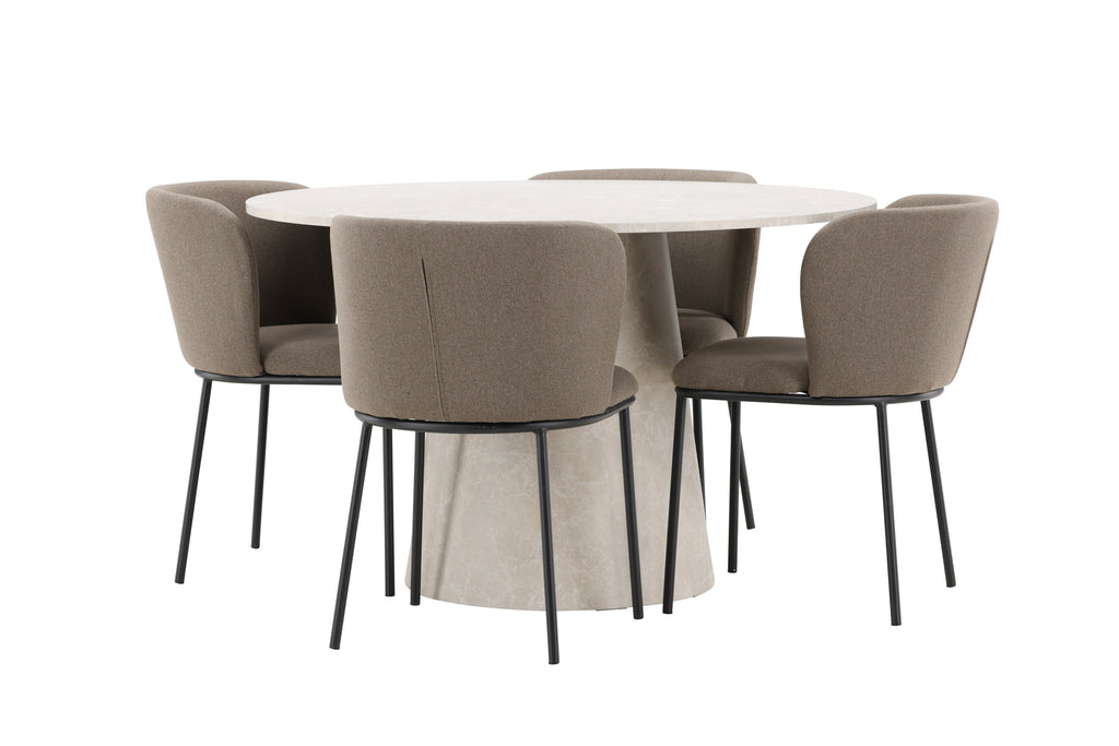 Lanzo matgrupp med 4 Edina-stolar beige/svart/brun