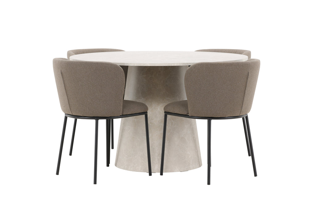 Lanzo matgrupp med 4 Edina-stolar beige/svart/brun
