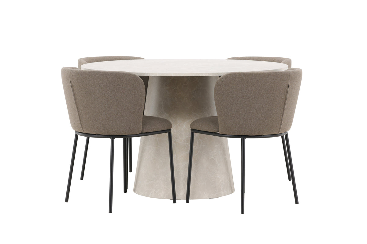 Lanzo matgrupp med 4 Edina-stolar beige/svart/brun