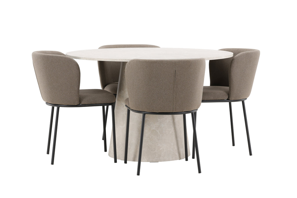 Lanzo matgrupp med 4 Edina-stolar beige/svart/brun