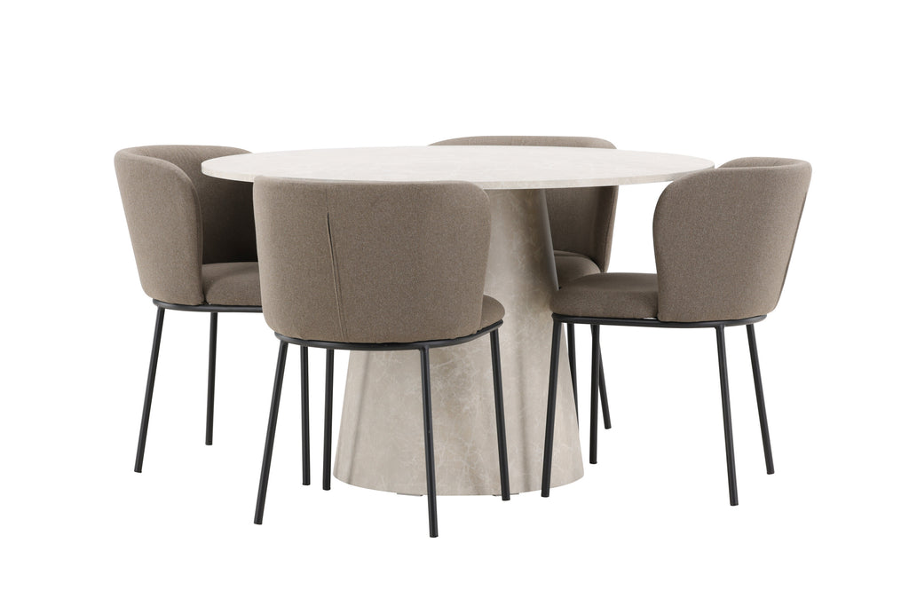 Lanzo matgrupp med 4 Edina-stolar beige/svart/brun