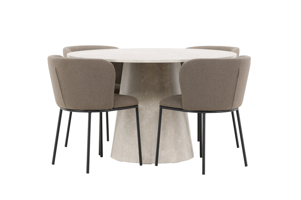 Lanzo matgrupp med 4 Edina-stolar beige/svart/brun