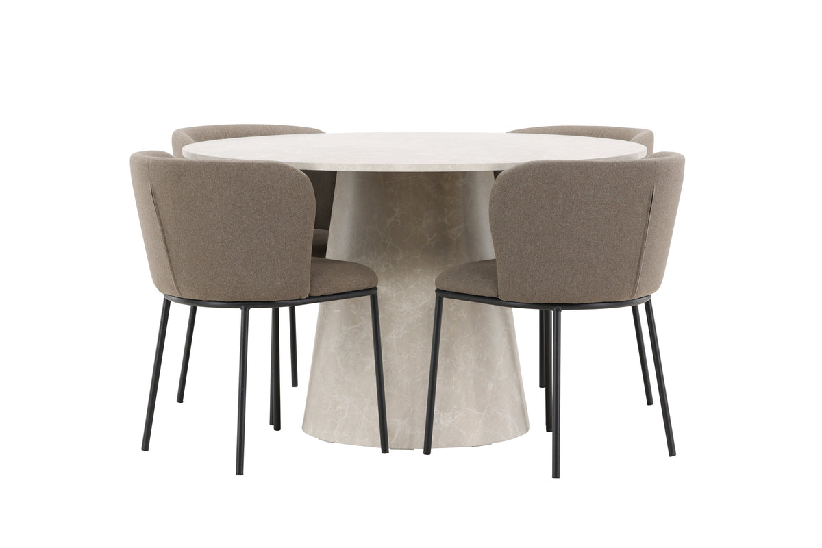 Lanzo matgrupp med 4 Edina-stolar beige/svart/brun