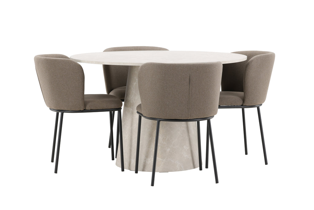 Lanzo matgrupp med 4 Edina-stolar beige/svart/brun