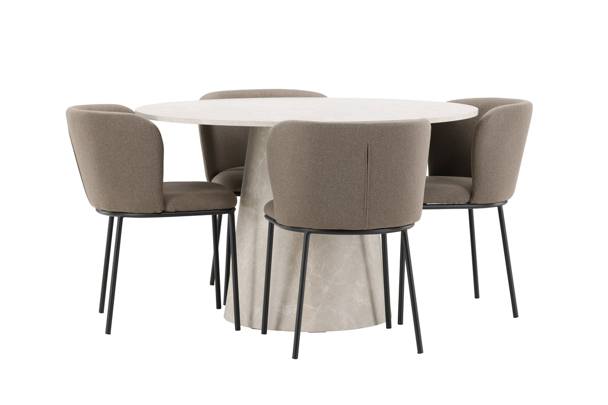 Lanzo matgrupp med 4 Edina-stolar beige/svart/brun