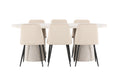 Narvik matgrupp med beige bord och 6 Night-stolar i svart och beige