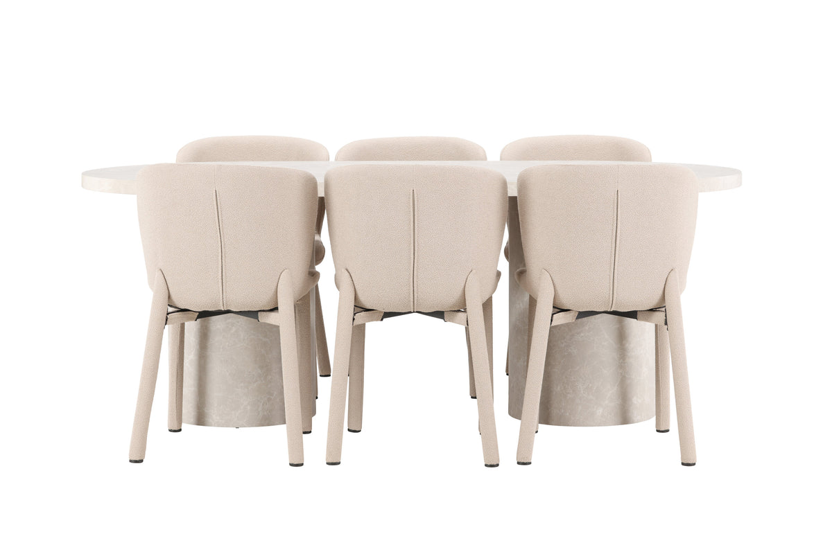 Narvik matgrupp med 6 Astoria-stolar beige