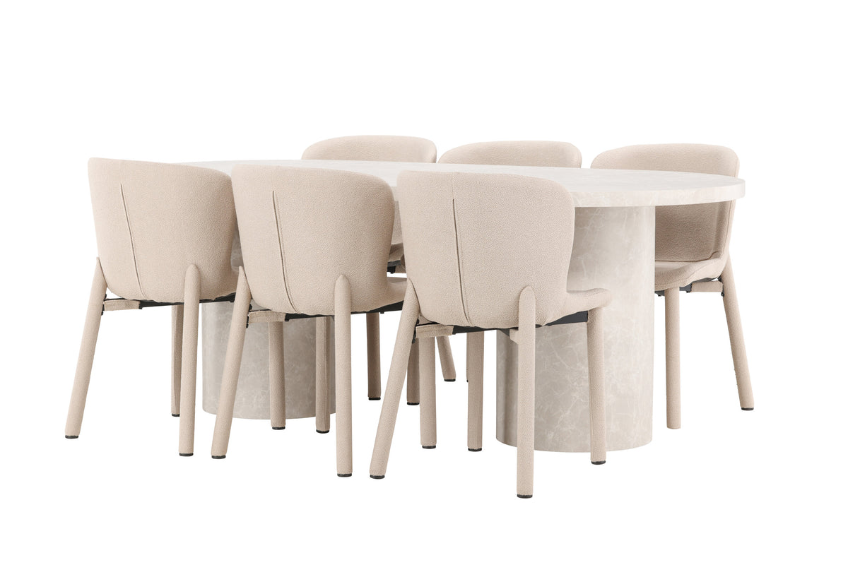 Narvik matgrupp med 6 Astoria-stolar beige
