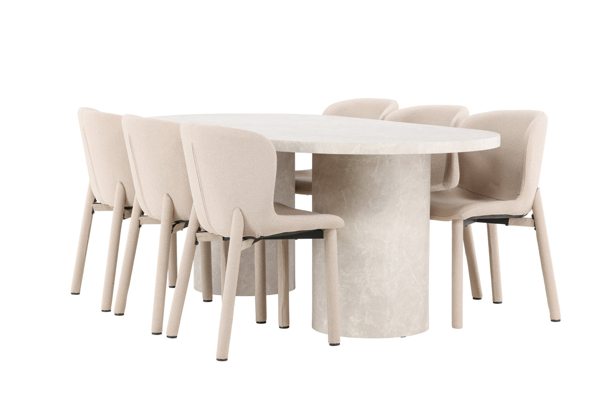 Narvik matgrupp med 6 Astoria-stolar beige