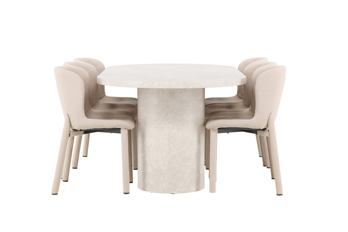 Narvik matgrupp med 6 Astoria-stolar beige