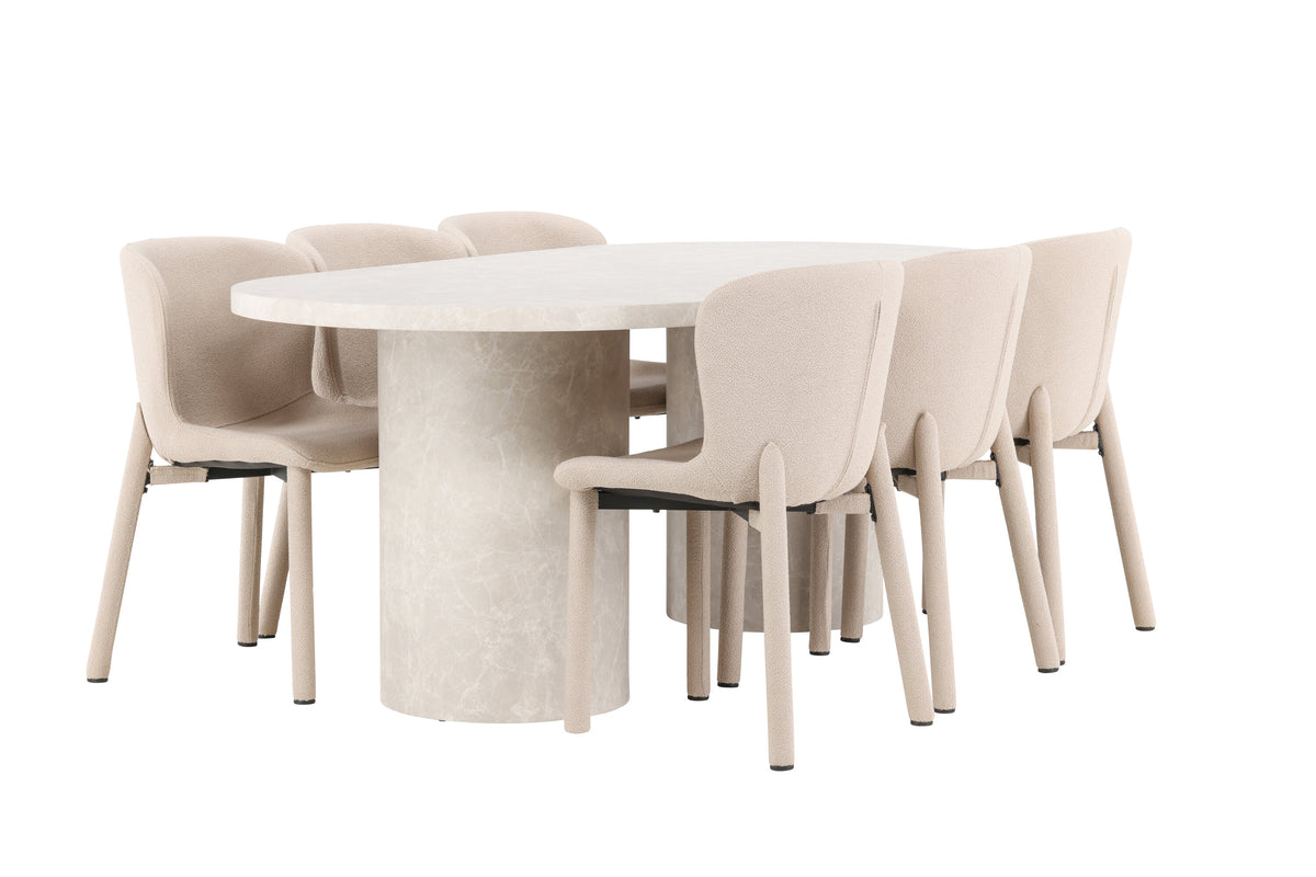 Narvik matgrupp med 6 Astoria-stolar beige