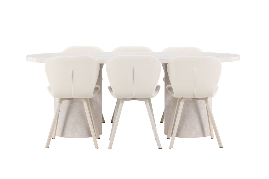 Narvik matgrupp med 6 Lilja-stolar beige