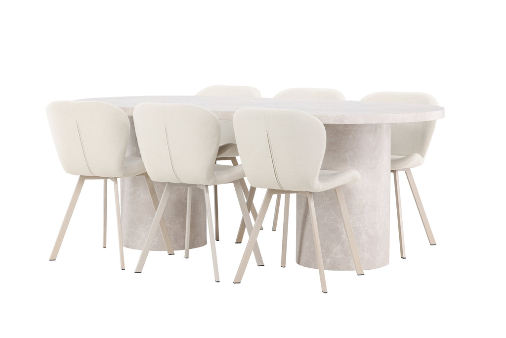 Narvik matgrupp med 6 Lilja-stolar beige