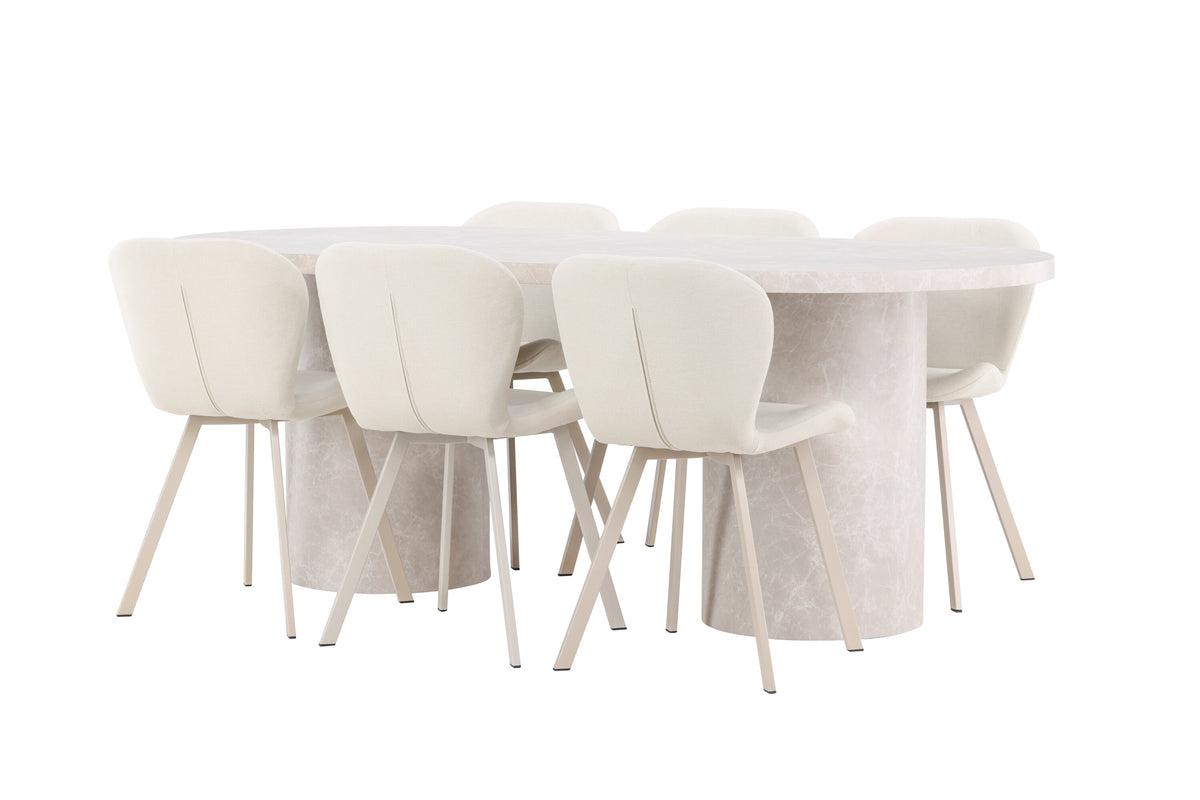 Narvik matgrupp med 6 Lilja-stolar beige