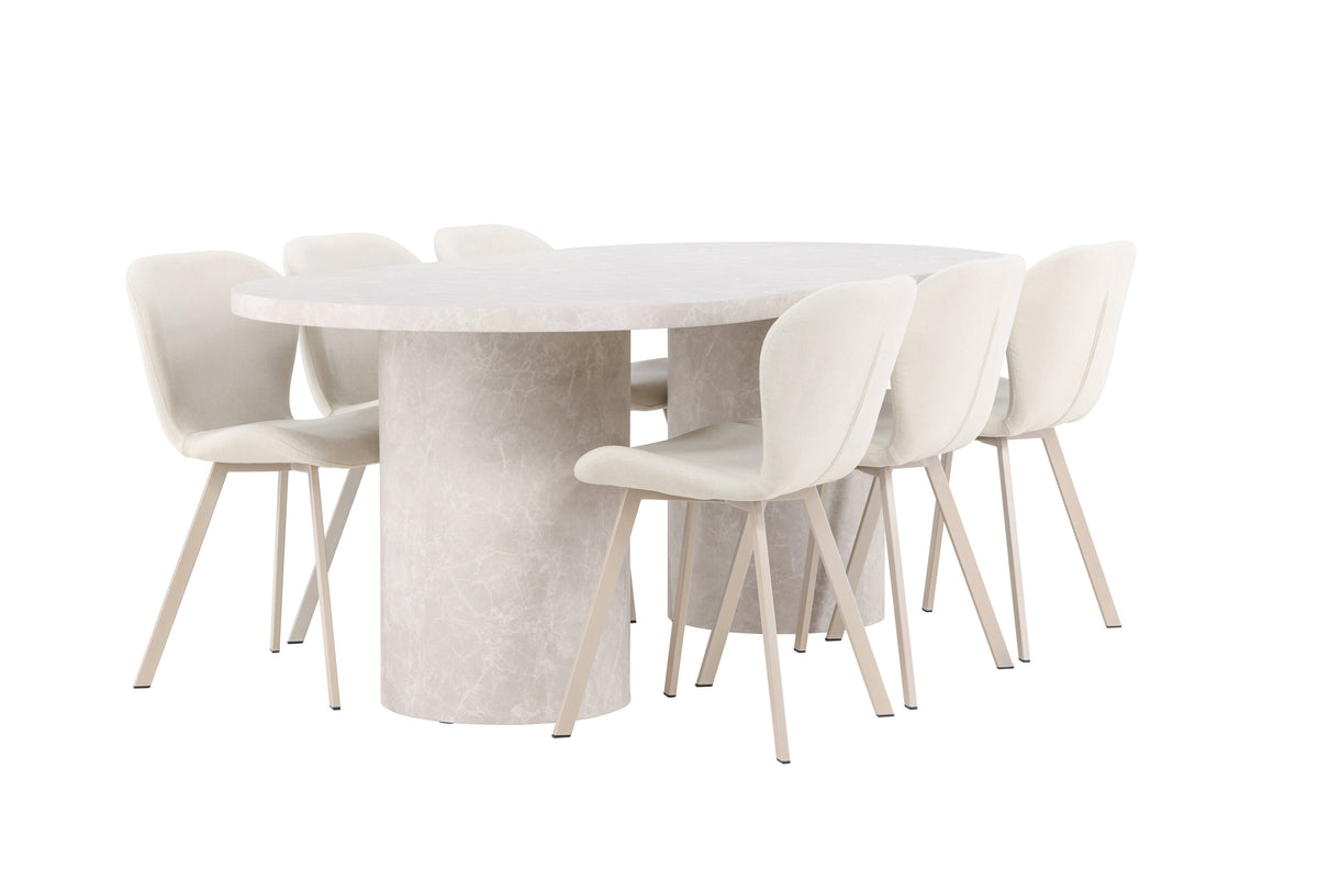 Narvik matgrupp med 6 Lilja-stolar beige