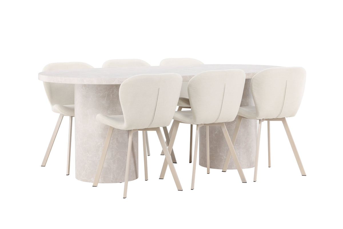 Narvik matgrupp med 6 Lilja-stolar beige
