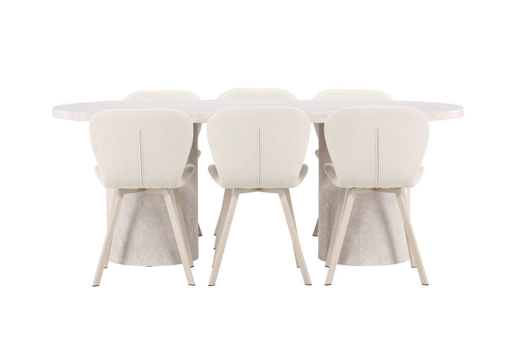 Narvik matgrupp med 6 Lilja-stolar beige
