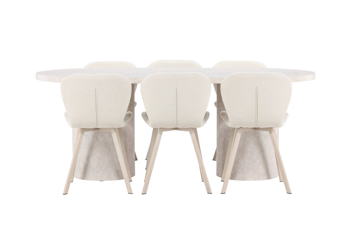 Narvik matgrupp med 6 Lilja-stolar beige