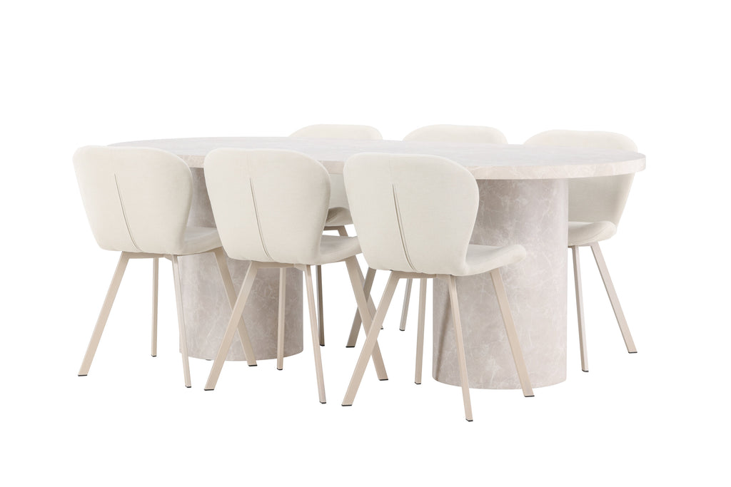 Narvik matgrupp med 6 Lilja-stolar beige