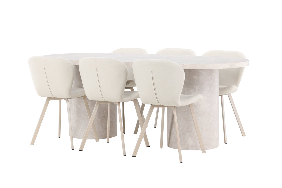 Narvik matgrupp med 6 Lilja-stolar beige