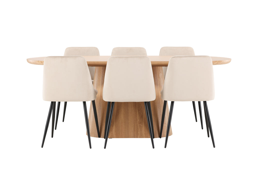 Stjärnö oval matgrupp med 6 Night-stolar natur/svart/beige