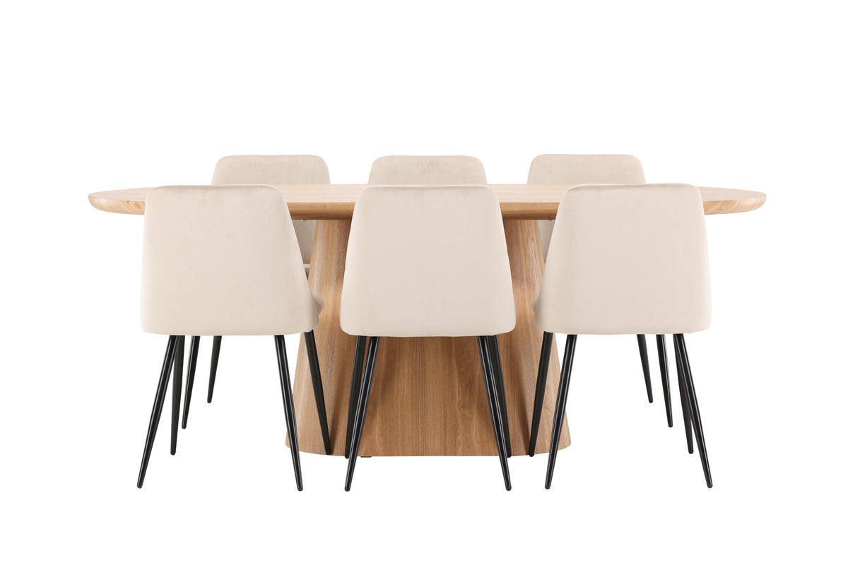 Stjärnö oval matgrupp med 6 Night-stolar natur/svart/beige