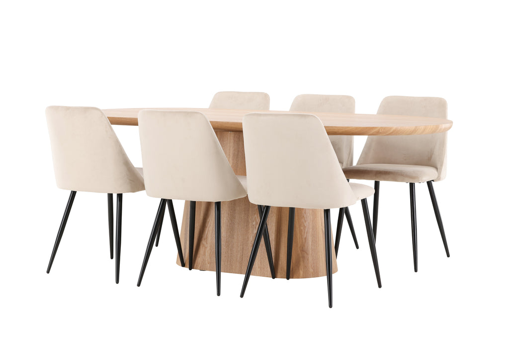 Stjärnö oval matgrupp med 6 Night-stolar natur/svart/beige