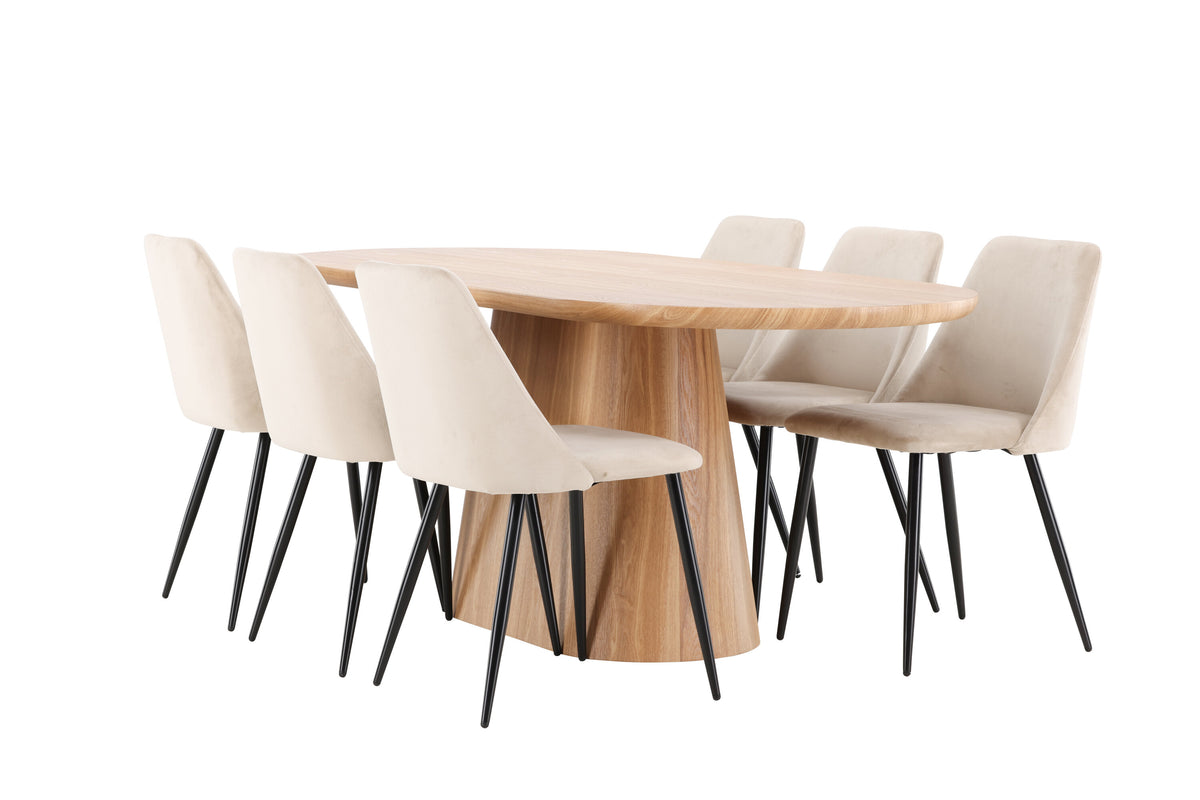 Stjärnö oval matgrupp med 6 Night-stolar natur/svart/beige