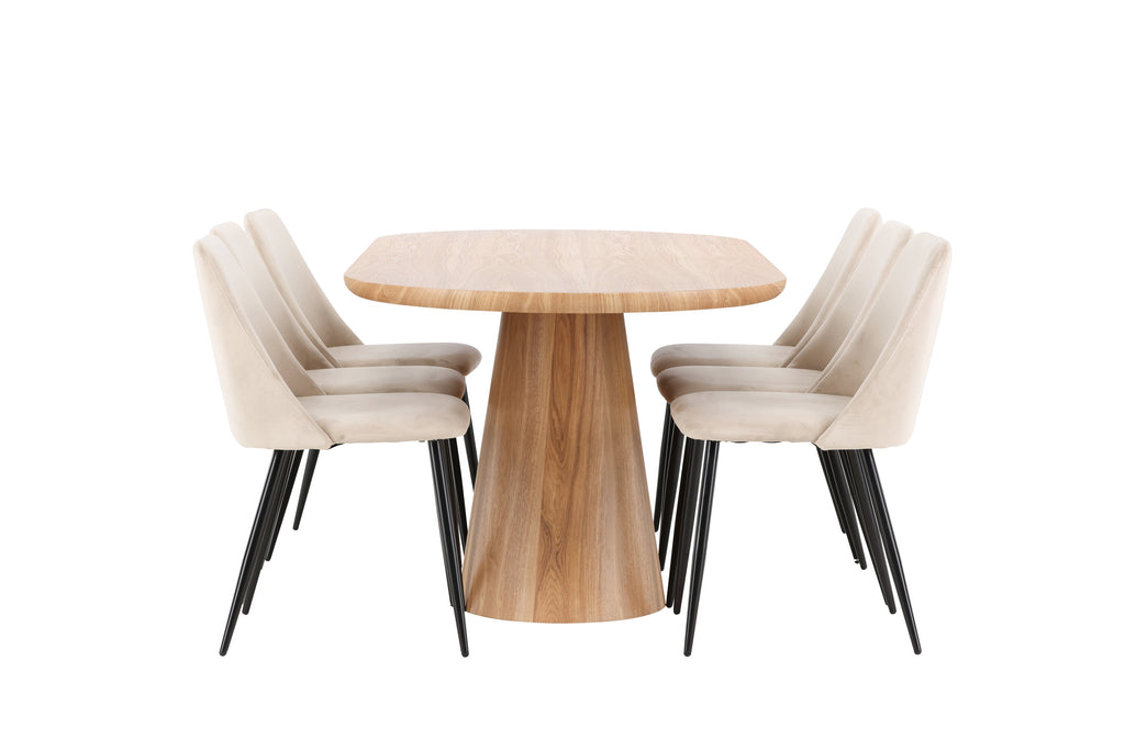Stjärnö oval matgrupp med 6 Night-stolar natur/svart/beige