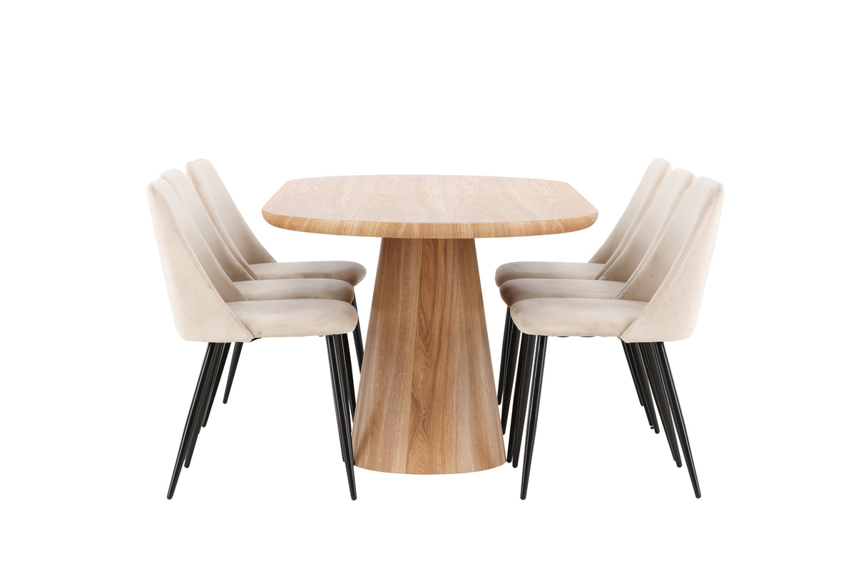 Stjärnö oval matgrupp med 6 Night-stolar natur/svart/beige