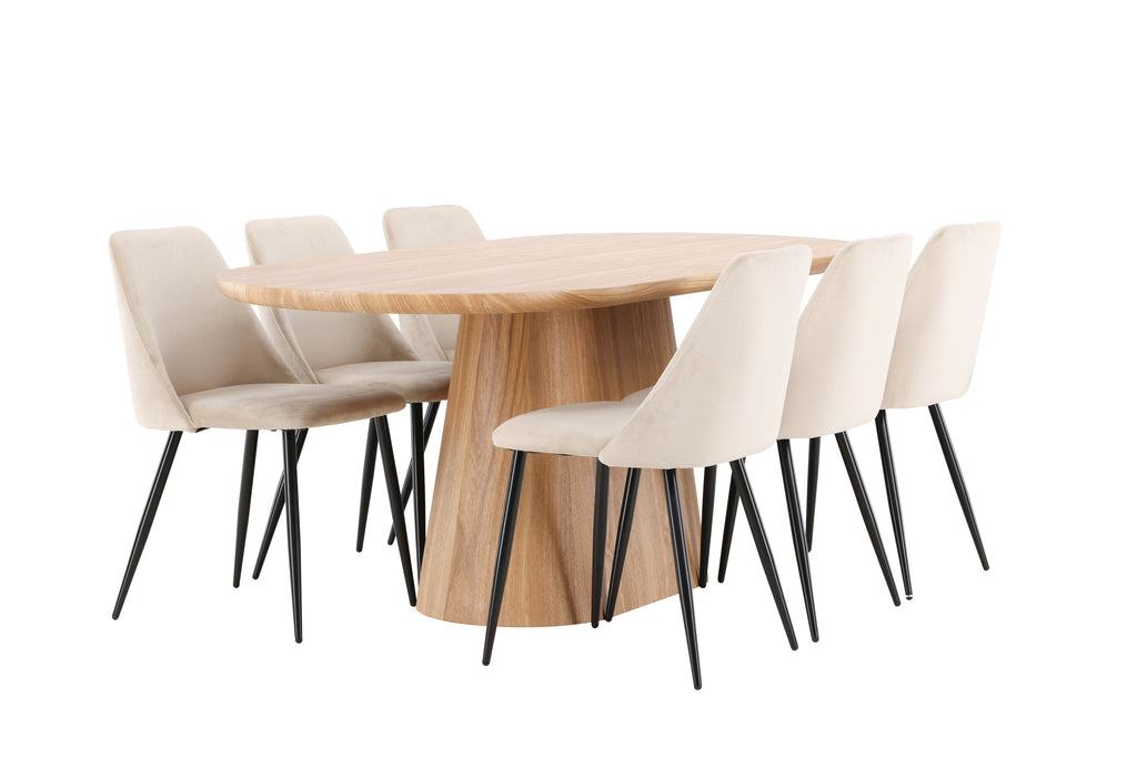 Stjärnö oval matgrupp med 6 Night-stolar natur/svart/beige