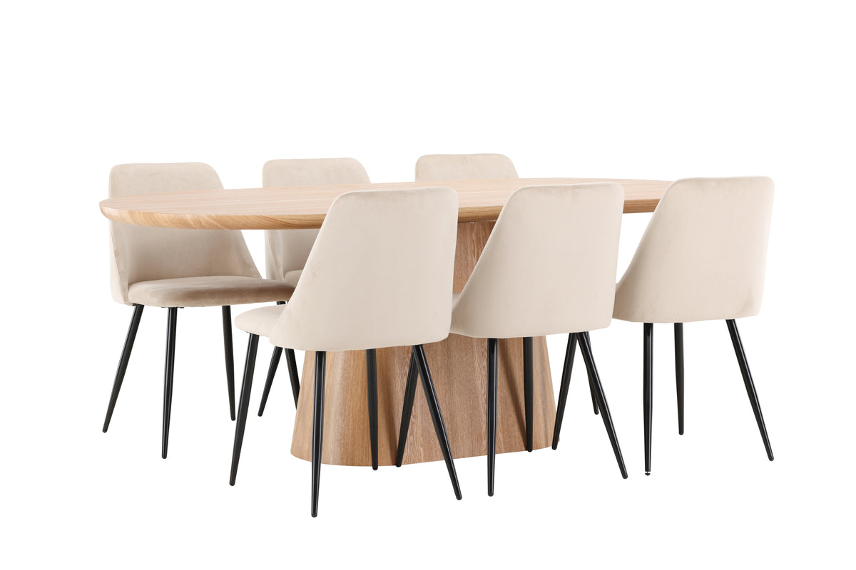 Stjärnö oval matgrupp med 6 Night-stolar natur/svart/beige
