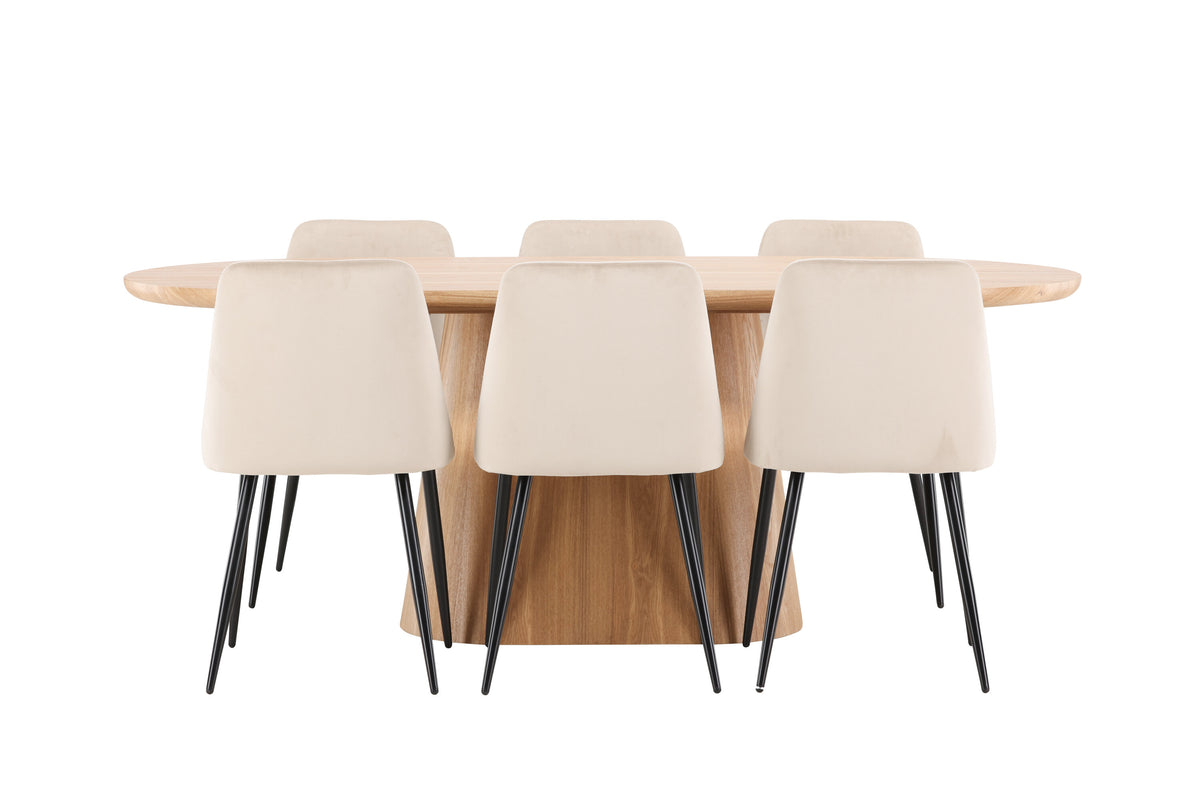 Stjärnö oval matgrupp med 6 Night-stolar natur/svart/beige