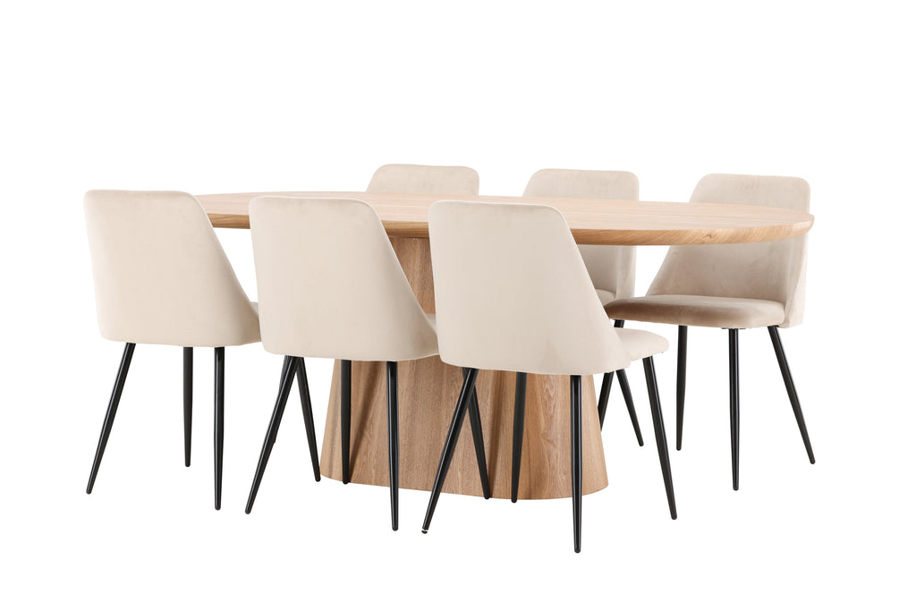 Stjärnö oval matgrupp med 6 Night-stolar natur/svart/beige