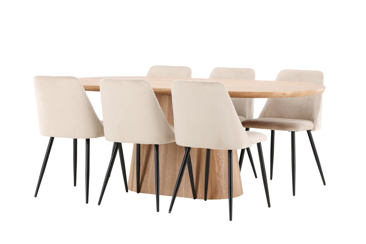 Stjärnö oval matgrupp med 6 Night-stolar natur/svart/beige