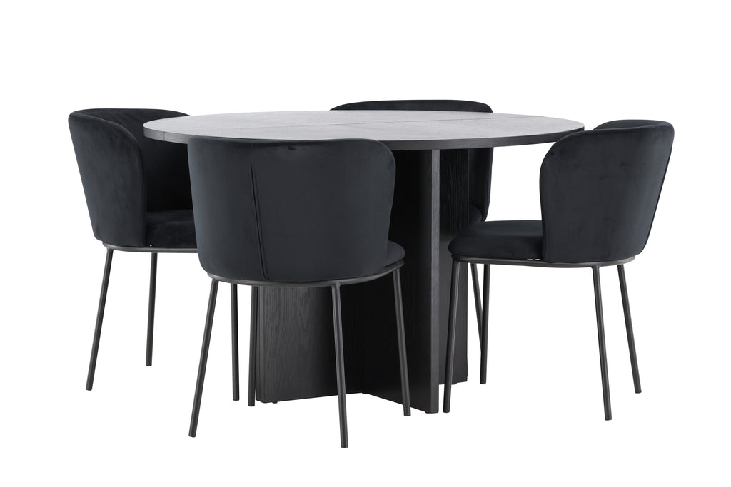 Strada oval matgrupp med 4 Edina-stolar svart