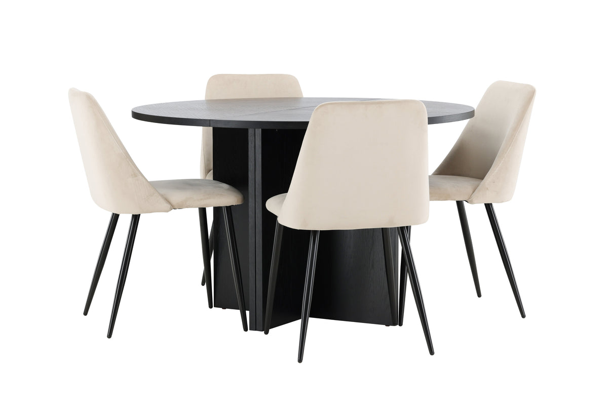 Strada oval matgrupp med 4 Night-stolar svart/beige