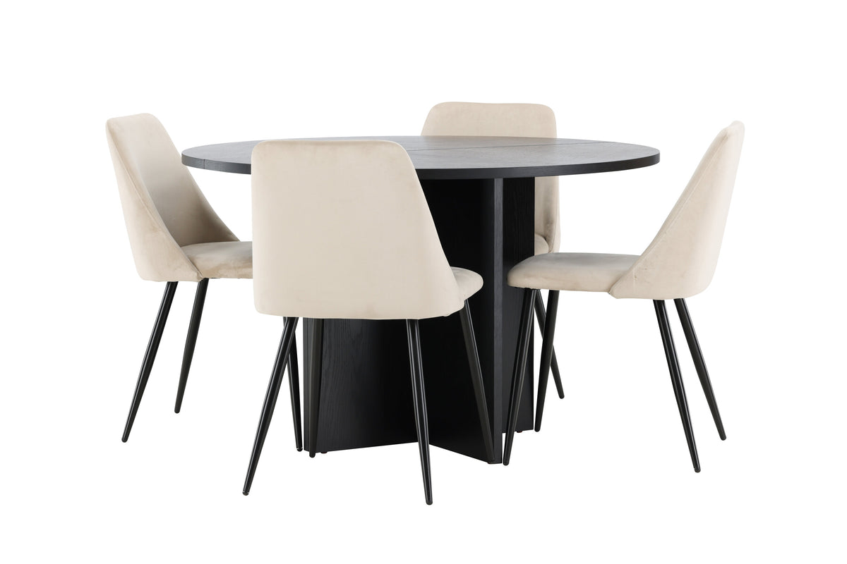 Strada oval matgrupp med 4 Night-stolar svart/beige