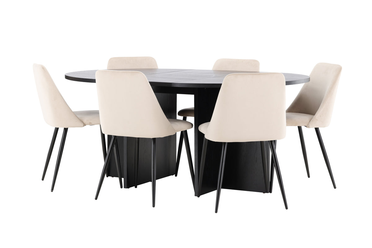 Strada matgrupp med 6 Night-stolar svart/beige