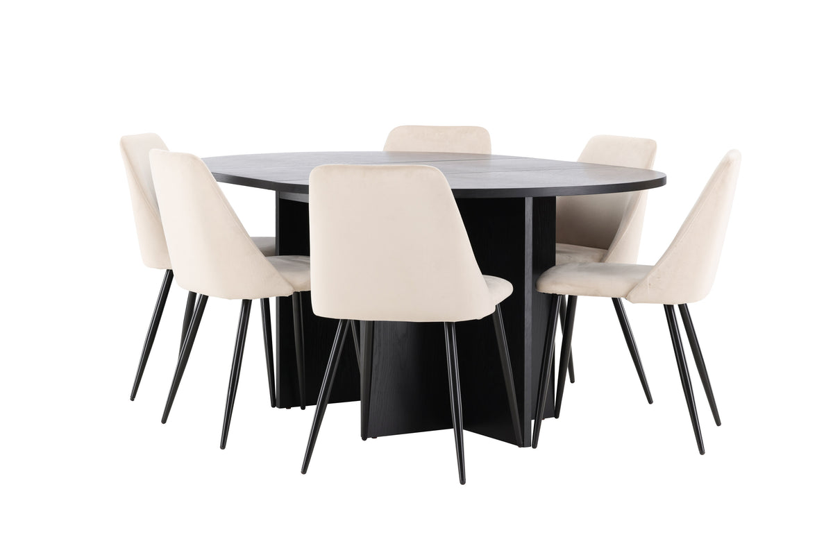 Strada matgrupp med 6 Night-stolar svart/beige