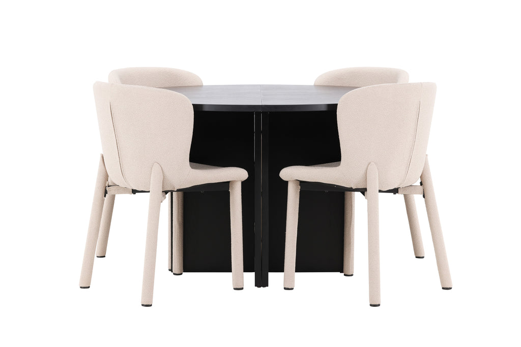 Strada matgrupp med 4 Astoria-stolar svart/beige