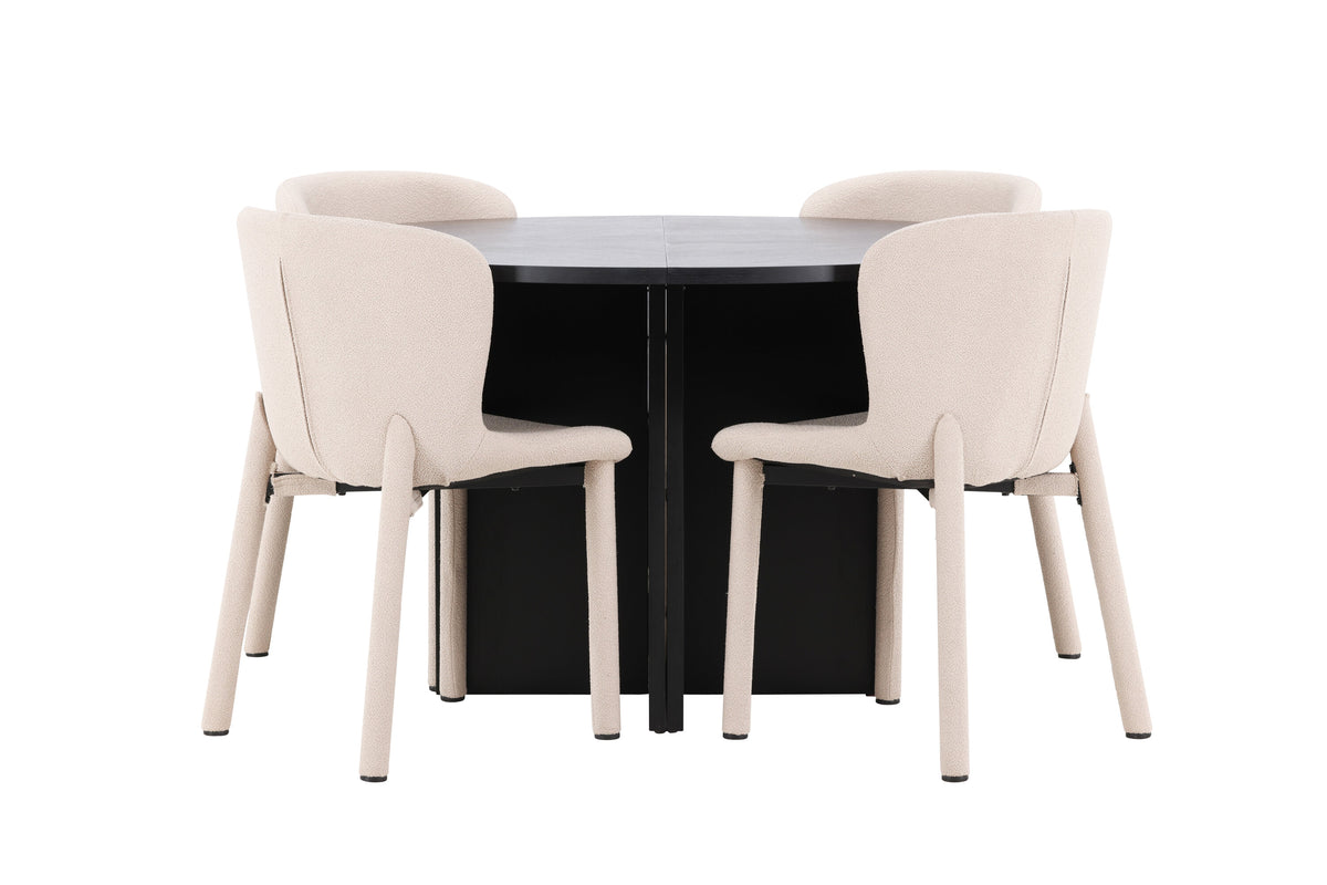 Strada matgrupp med 4 Astoria-stolar svart/beige