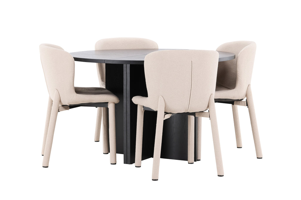 Strada matgrupp med 4 Astoria-stolar svart/beige