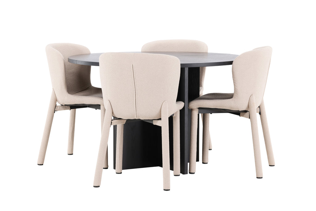 Strada matgrupp med 4 Astoria-stolar svart/beige