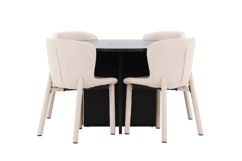 Strada matgrupp med 4 Astoria-stolar svart/beige