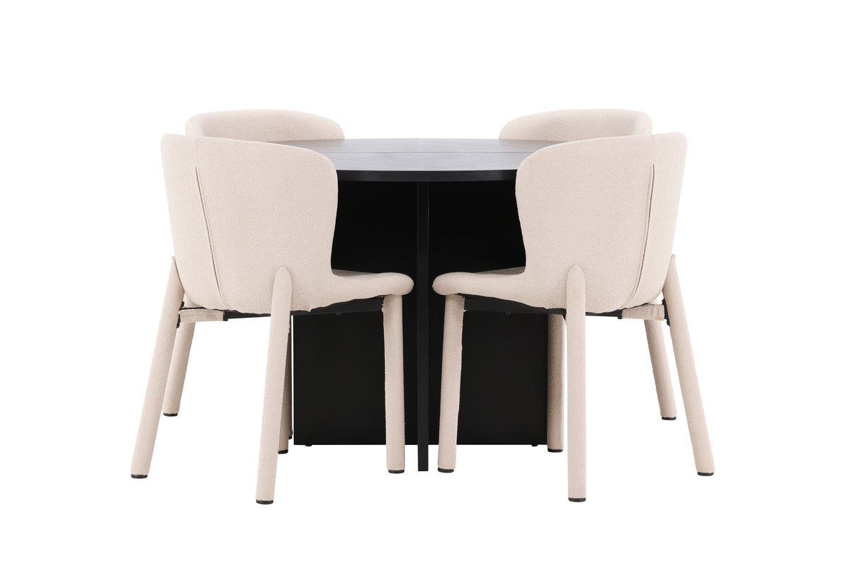 Strada matgrupp med 4 Astoria-stolar svart/beige