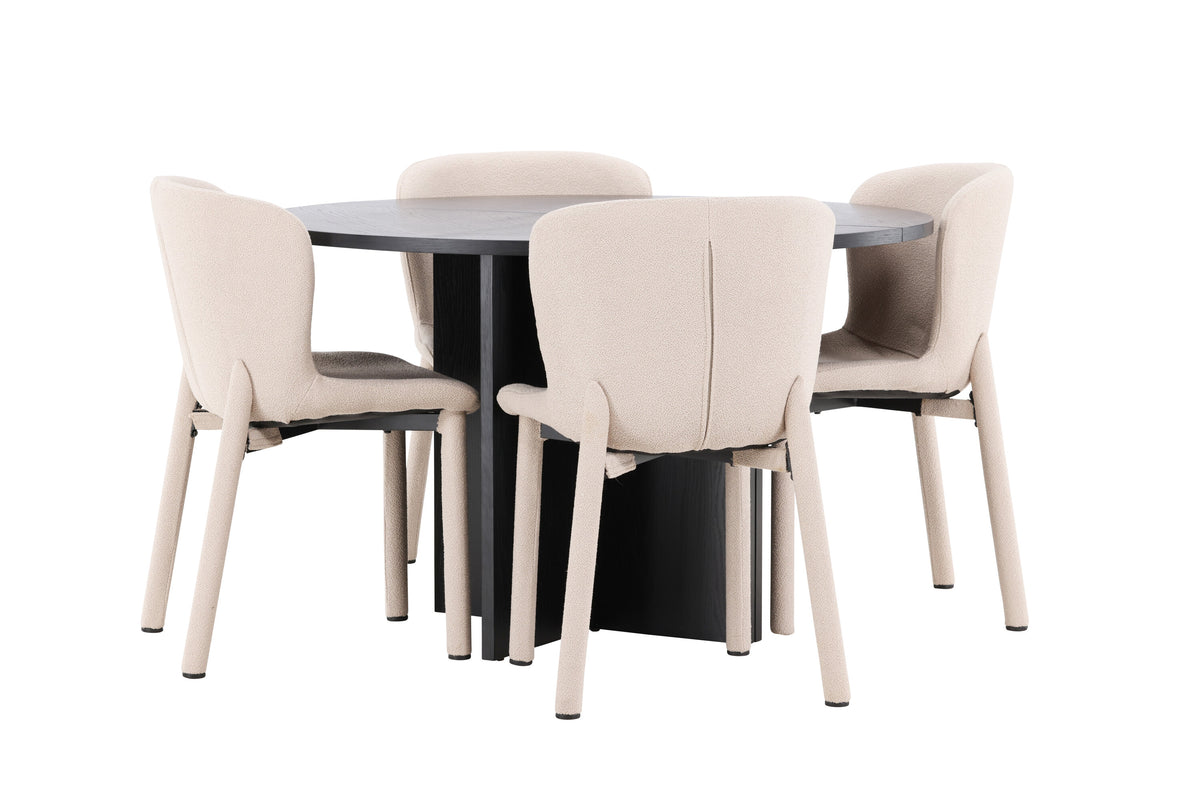 Strada matgrupp med 4 Astoria-stolar svart/beige