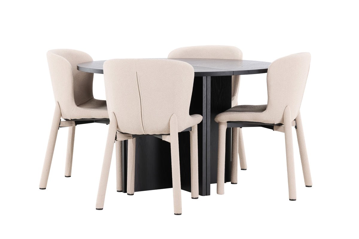 Strada matgrupp med 4 Astoria-stolar svart/beige