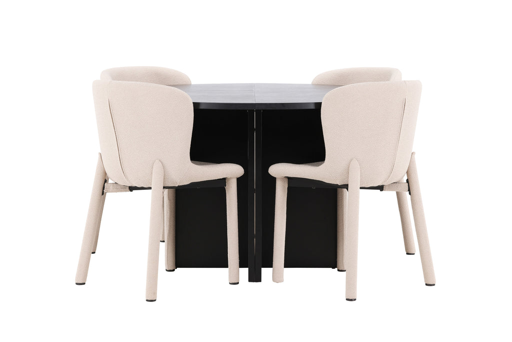 Strada matgrupp med 4 Astoria-stolar svart/beige
